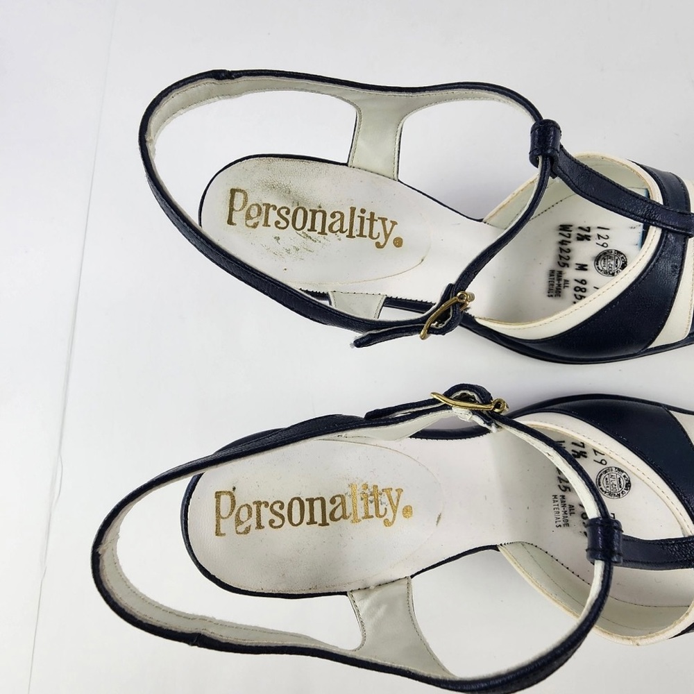 Stunning vintage navy and white T-bar open-toed sandal pumps, size 7.5 narrow - Picture 8 of 10